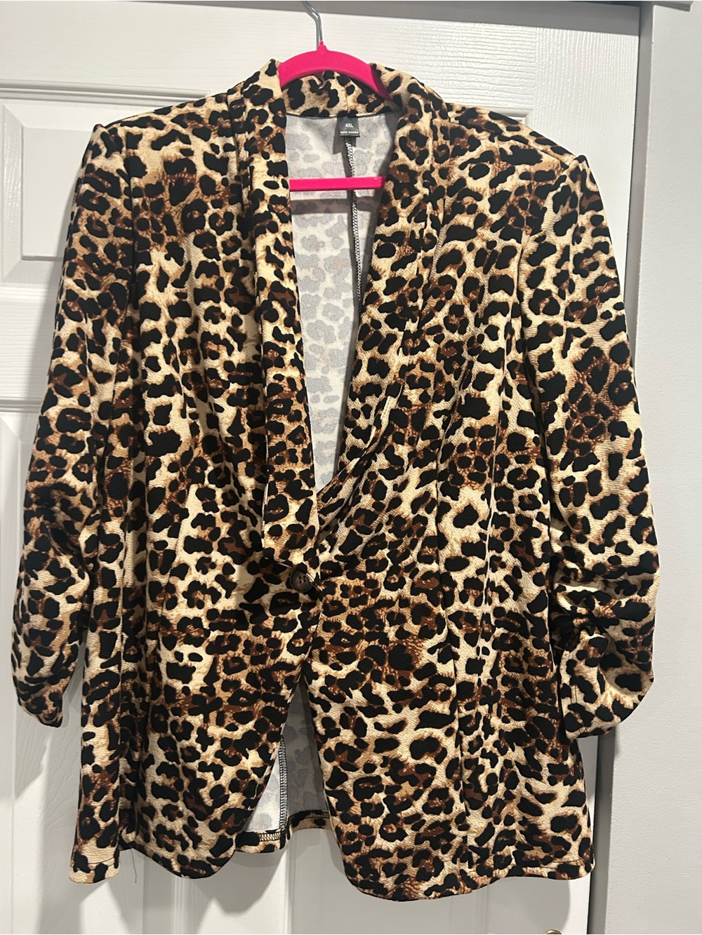 Leopard Print Open-Front Blazer Jacket - Brown/Black